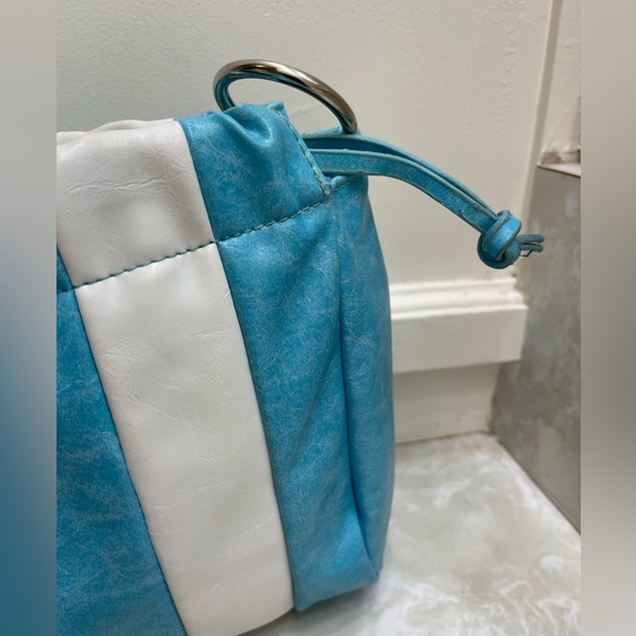 OKPTA Striped Turquoise and White Women's Bag cinches GUC rare and vintage style - Picture 11 of 13